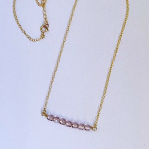 Birthstone Crystal Beaded Necklace - Gemstone Bar Necklace, Layering Birthstone, 14k Gold, Sterling Silver, Dainty Gem Necklace, Simple