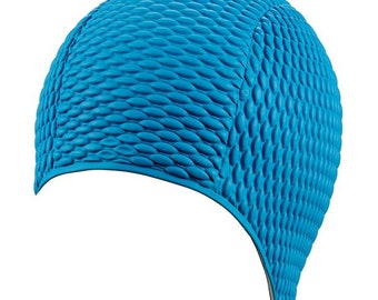 Bubble Swimming Hat Swim Cap Retro Style Womens Mens Petrol Blue Green  Ideal For Wild Swimming Swimmers Cap UK Stockist Easy To Put On