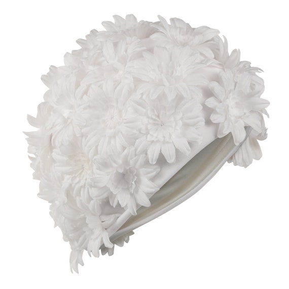 White Flowery Swim Hat Fashy Vintage Retro Style B