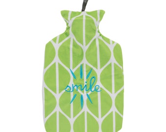 Fashy Hot Water Bottle With Removeable Cover Zingy Green White Smile!