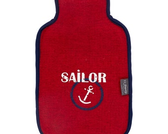 Fashy Hot Water Bottle With Felted Wool Cover Red Sailor Anchor