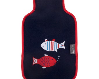 Fashy Hot Water Bottle With Felted Wool Cover Blue Red Fish Swimming