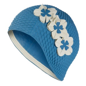 Blue Vintage Style Swimming Cap Ideal For Wild Swiming Flowery & Fun!