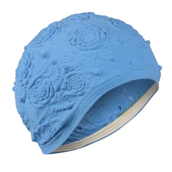 Ladies Pretty Swimming Cap Blue Flower Swim Hat R