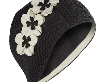 Black White Vintage Style Swimming Cap Ideal For Wild Swiming Flowery & Fun!