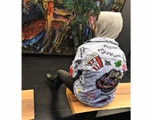 The Punk Scratcher Distressed Denim Jacket Hand painted denim jacket. Handmade jacket. Fashion Fabric Paint Unisex