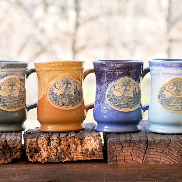 Tea Mugs *Limited Edition - Nature Inspired Handmade Pottery with Woodland Herbal Logo - Choose 5 Colors. Dishwasher, Microwave, Oven Safe