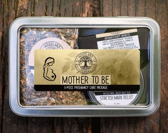 Mother To Be Care Package - Perfect Gift Set for Expecting Mothers - Body Butter, Loose Leaf Tea, Essential Oil Aromatherapy Inhaler