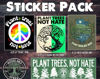 4 Sticker Pack - Plant Trees Not Hate - Make A Statement with Our Nature Inspired Vinyl Stickers for Good Vibes, Peace & Love, Conservation