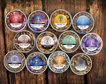 12 Tea Collection Sampler - Try Our Natural Loose Leaf Teas - Organic Tea. Wellness, Calm, Focus, Relaxation, Energy, Dreams, etc