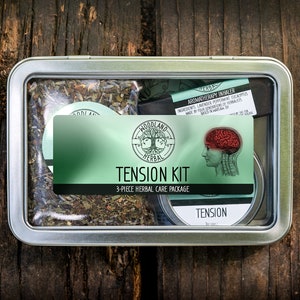 Tension Kit - 3-Piece Care Package of Herbal Goodness. Perfect Gift Includes Salve, Aromatherapy, Tea