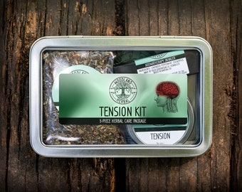 Tension Kit - 3-Piece Care Package of Herbal Goodness. Perfect Gift Includes Salve, Aromatherapy, Tea