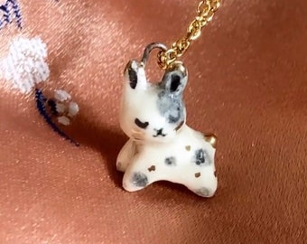 Ceramic custom bunny rabbit necklace pendant charm