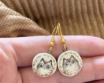 Custom ceramic pet portrait framed earrings personalised