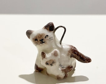Cat and kitten ceramic necklace pendant charm ragdoll Siamese cat art handmade jewellery