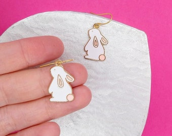 Rabbit Earrings - Cute earrings - Bunny earrings - Enamel charm earrings - Animal Earrings - Gift for you