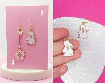 Rabbit Earrings - Cute earrings - Bunny earrings - Enamel charm earrings - Animal Earrings - Gift for you