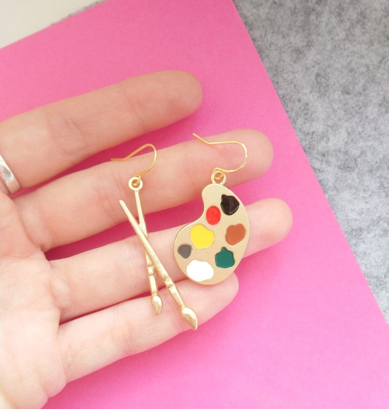 Artist Palette and Brush Earrings Charm Earrings Fun Etsy