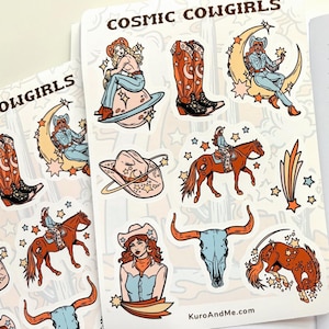 Waterproof Cowgirl Sticker Sheet | Journaling Stickers Western Stickers Waterproof Stickers Laptop Stickers for Girls, Cosmic Cowgirls