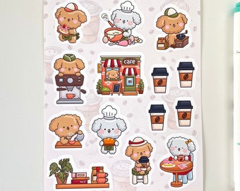 Waterproof Dog Sticker Sheet | Journaling Stickers Coffee Lover Stickers Waterproof Stickers Laptop Stickers for Dog Lover Coffee Stickers