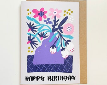 Flower Birthday Card | Birthday Card for Friend Flower Illustration Card Floral Card for Mom Flower Greeting Card Hand Drawn Flower Card