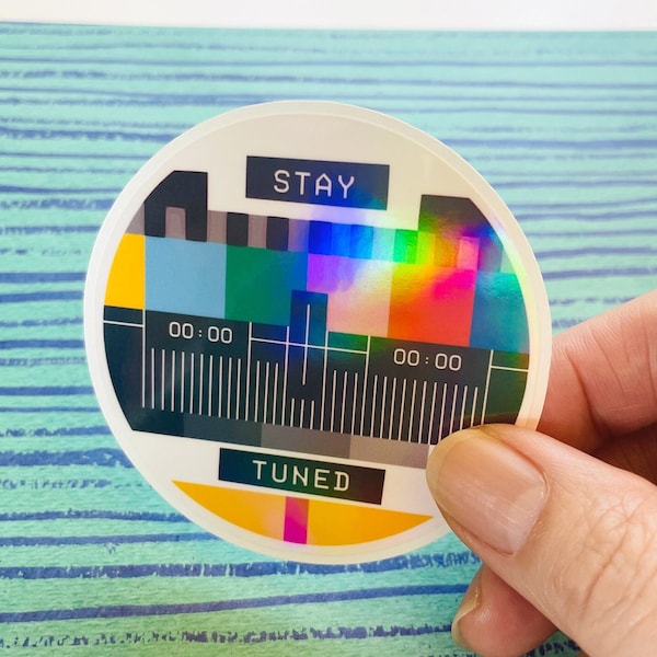 Waterproof Holographic Retro Cartoon Die Cut Sticker | TV Test Pattern | 90s Die Cut Stickers for Notebook Vinyl Stickers Retro Stickers