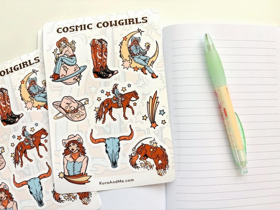Waterproof Cosmic Cowgirl Sticker Sheet: Western Journaling Stickers