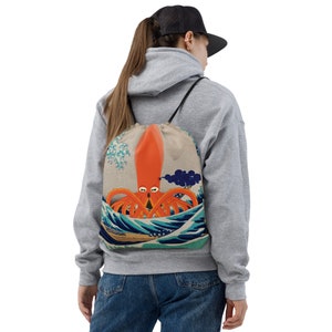 Drawstring Bag - Squidoodle vs. The Great Wave off Kanagawa