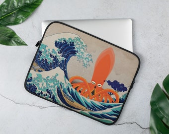 Funda para portátil - Squidoodle vs. La gran ola de Kanagawa