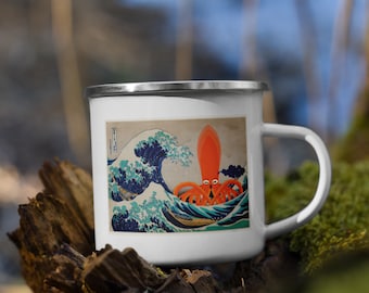 Taza de esmalte - Squidoodle vs. La gran ola de Kanagawa