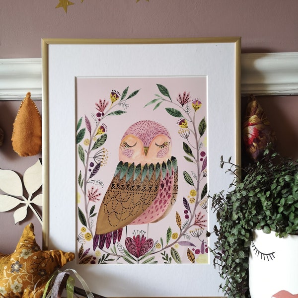 Little owl woodland print. Kids room decor. Playroom. Nursery art.