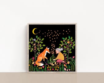 Firefly Folk Art Print | Woodland Nursery Decor | Gentle Nature Illustration