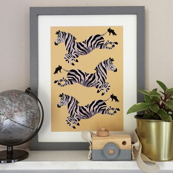 The Jumping Zebras Print Kids Room Decor Playroom Nursery Etsy