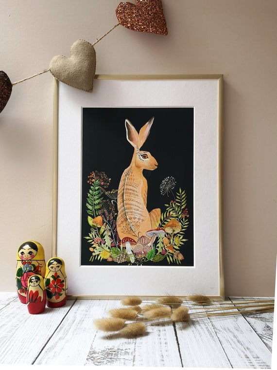 Little hare woodland print. (3 colour options) Kids room decor. Gender neutral. Earth tones. Playroom. Nursery art.