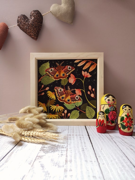 Emperor moths woodland print. Earth tones. Gender neutral. Living room. Playroom. Nursery art.