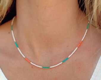 Beaded Surfer Necklace for Women Seed Bead Choker Colorful Beach Necklace Boho Summer Jewelry Handmade Layering Surfer Bead Necklace