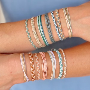 Pulsera de la amistad personalizada, trenzada, de color, con hilo de cera personalizado, ideal como regalo de cumpleaños para una amiga, estilo bohemio surfista.