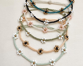 Beaded Flower Bracelet Y2k Nostalgia Jewelry Daisy Bead Bracelet Flower Girl Proposal Gift for Toddler Girl Adjustable Mommy and Me Bracelet