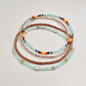 Dainty Beaded Stretch Bracelet Set Beach Vacation Jewelry for Travel Seed Bead Bracelet Stack Boho Minimalist Gift Tiny Stacking Bracelets