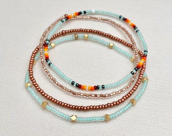 Seed Bead Stretch Bracelet Set Beach Jewelry for Travel Bracelet Stack Boho Beaded Bracelet Minimalist Tiny Stacking Bracelets Light Blue