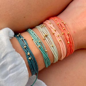 18kt Gold Filled Bead Bracelet For Women String Bracelet Summer Jewelry Colorful Accessories Beachside Bracelets Pull String Bracelet Surfer