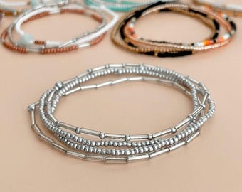 Mixed Bead Bracelet Stack of Boho Beaded Stretch Bracelets Dainty Set Matching Friend Bracelets Casual Layering Bracelet Stackable Seed Bead