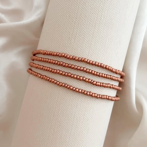 Copper Beaded Stretch Bracelet Stack for Women Small Bead Bracelet Set Seed Bead Bracelet Minimalist Stacking Bracelet Boho Layering Jewelry