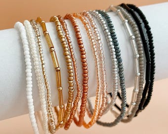 Minimalist Beaded Stretch Bracelet Elastic Seed Bead Stacking Bracelet Custom Size Jewelry Simple Gold Womens Boho Style Accessory Dainty