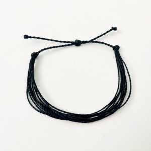 Black String Bracelet, Cord Bracelet, Adjustable Bracelet, Surfer Bracelet, Handmade Bracelet, Waterproof