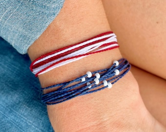 American Flag Bracelet Set String Bracelet 4th of July Jewelry Patriotic Red White and Blue Accessories Americana Gift Idea Handmade Stack