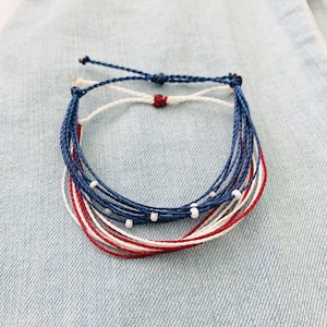 Stars & Stripes Bracelet Set, Patriotic 4th of July Bracelet, Pura Vida Style Bracelet, American Bracelet, Adjustable Bracelet, Waterproof