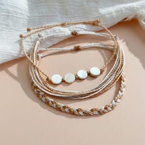 Neutral Bracelet Stack Surfer Bracelet Set Adjustable String Bracelets Waterproof Wax Cord Bracelets for Women Simple Braided Jewelry Boho