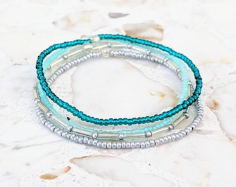 Bracelet Set, Seed Bead Bracelet, Minimalist Beaded Bracelet, Dainty Bracelet, Stretch Bracelet, Blue Bracelet, Stacking Bracelet, Beachy