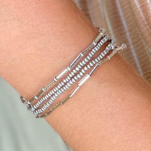 Silver Beaded Set Stretch Elastic Layering Bracelet Stack Simple Gift Wedding Party Jewelry Thin Delicate Women Everyday Casual Style Dainty